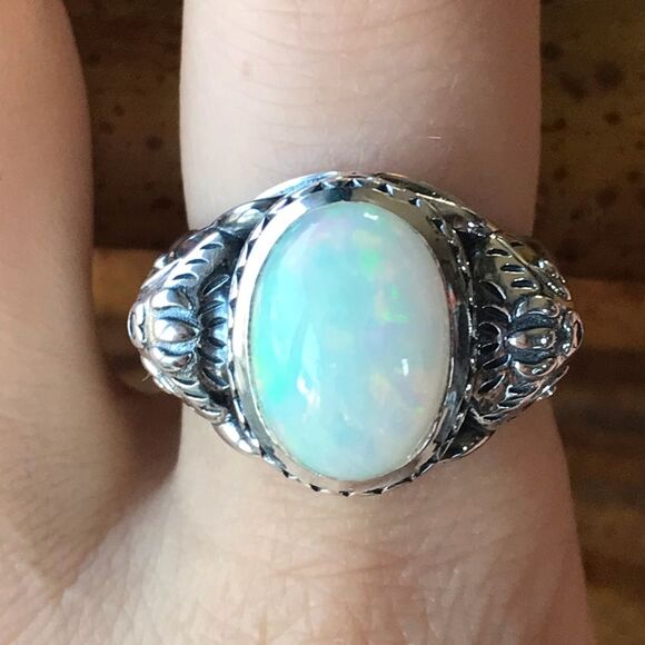 Natural Ethiopian Opal Sterling Silver Elephant Ring Size 8 - Picture 1 of 8